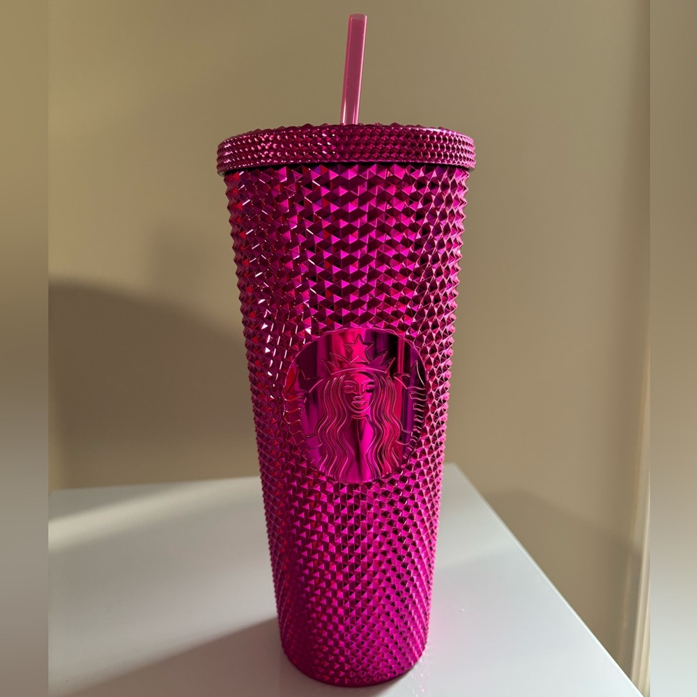 Starbucks Chrome Pink Studded Tumbler with Straw